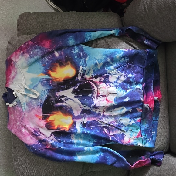 Galaxy Skull Print Womens Pullover Hoodie - Picture 2 of 7